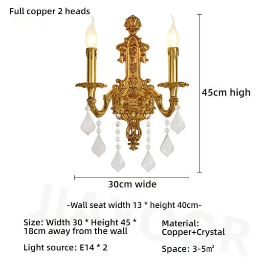 Living Room Full Copper Crystal Wall Lamp European Luxury Wall Lights Bedroom Bedside Lamp Brass Wall Light Room