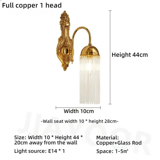 Living Room Full Copper Crystal Wall Lamp European Luxury Wall Lights Bedroom Bedside Lamp Brass Wall Light Room