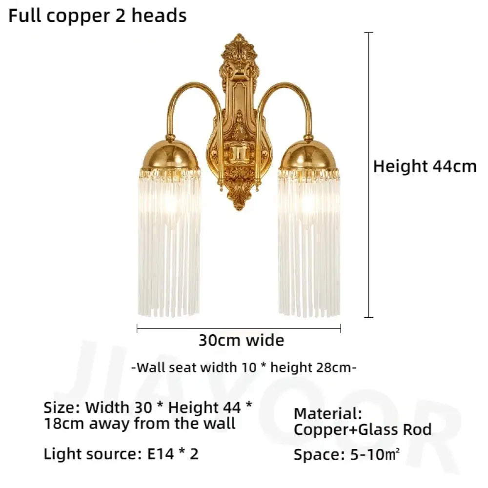 Living Room Full Copper Crystal Wall Lamp European Luxury Wall Lights Bedroom Bedside Lamp Brass Wall Light Room