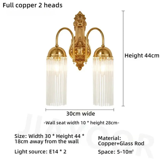 Living Room Full Copper Crystal Wall Lamp European Luxury Wall Lights Bedroom Bedside Lamp Brass Wall Light Room
