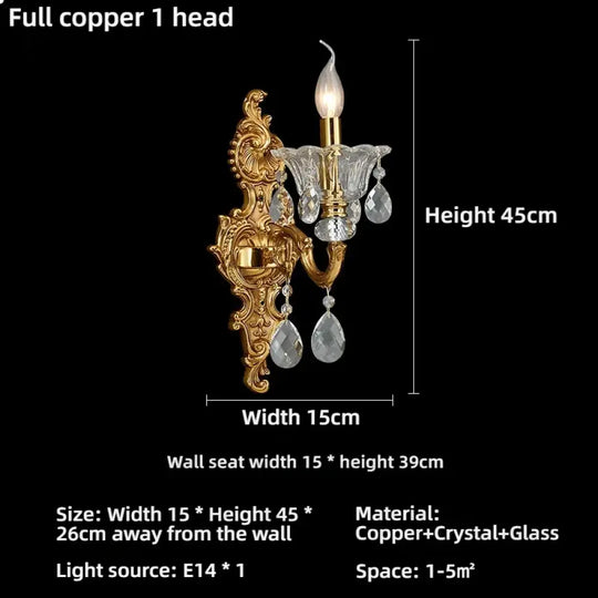 Living Room Full Copper Crystal Wall Lamp European Luxury Wall Lights Bedroom Bedside Lamp Brass Wall Light Room