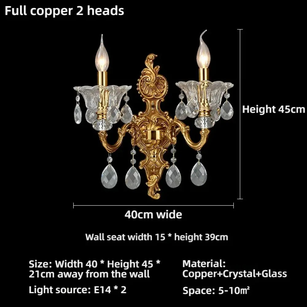 Living Room Full Copper Crystal Wall Lamp European Luxury Wall Lights Bedroom Bedside Lamp Brass Wall Light Room