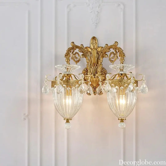 Living Room Full Copper Crystal Wall Lamp European Luxury Wall Lights Bedroom Bedside Lamp Brass Wall Light Room