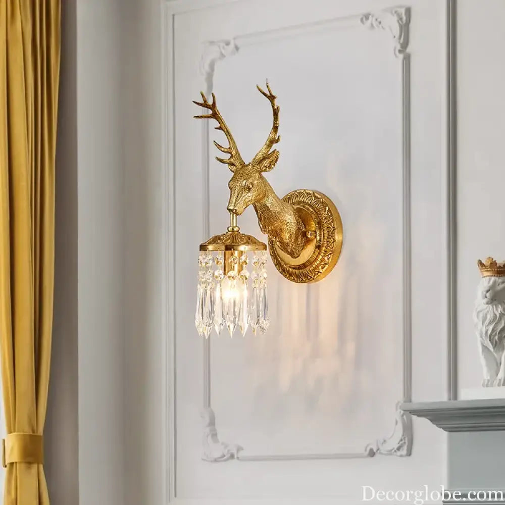 Living Room Full Copper Crystal Wall Lamp European Luxury Wall Lights Bedroom Bedside Lamp Brass Wall Light Room