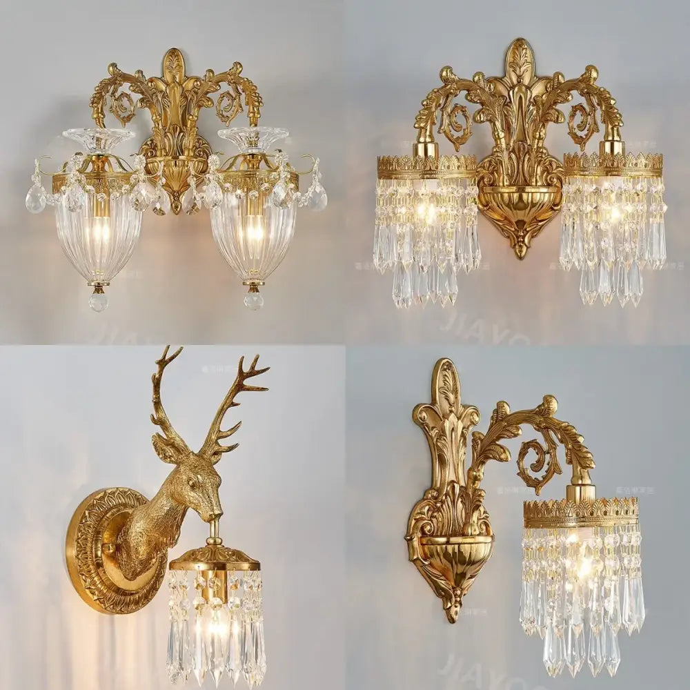 Living Room Full Copper Crystal Wall Lamp European Luxury Wall Lights Bedroom Bedside Lamp Brass Wall Light Room
