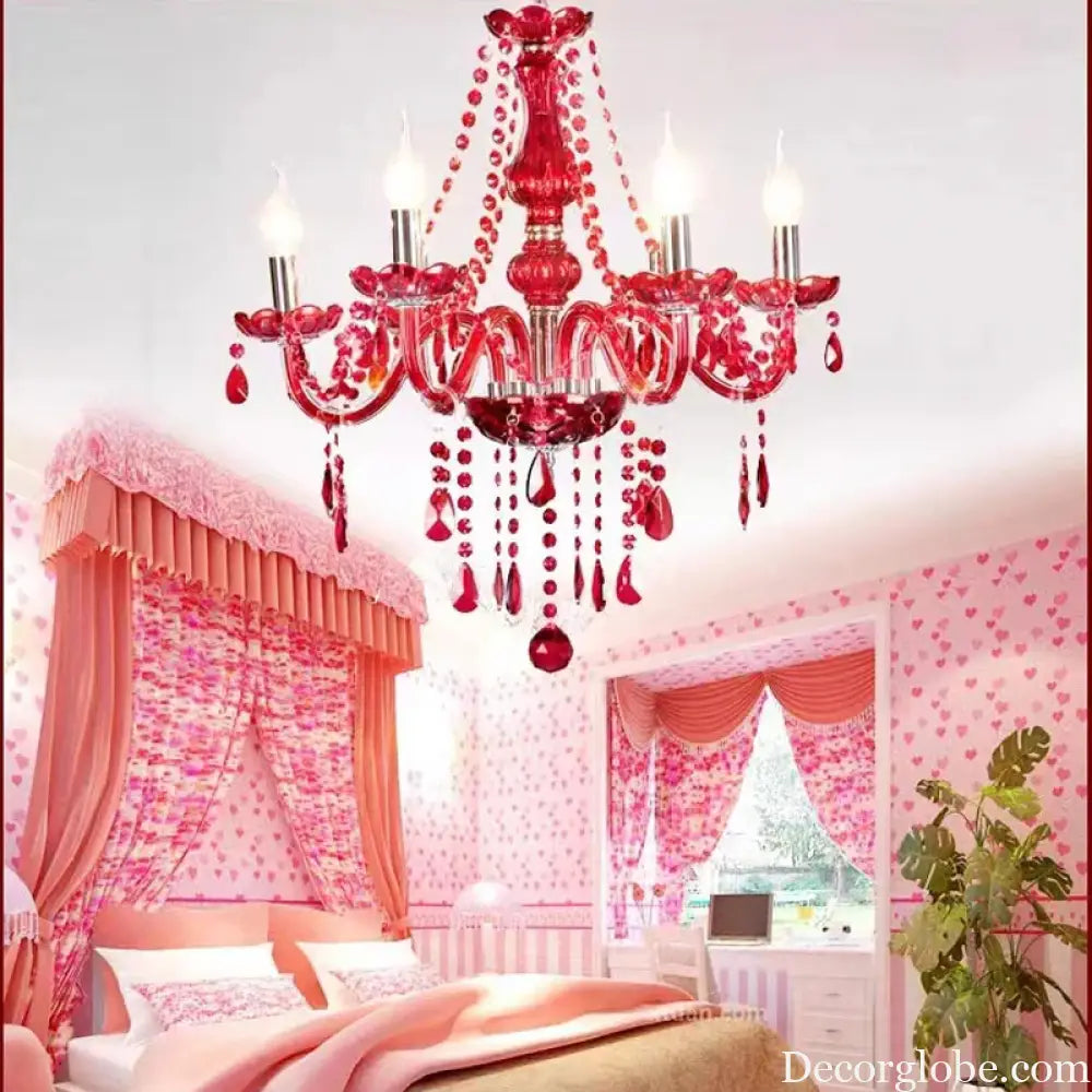 Red Candle Crystal Chandelier with Glass Shades 6 or 8 Head Chandelier