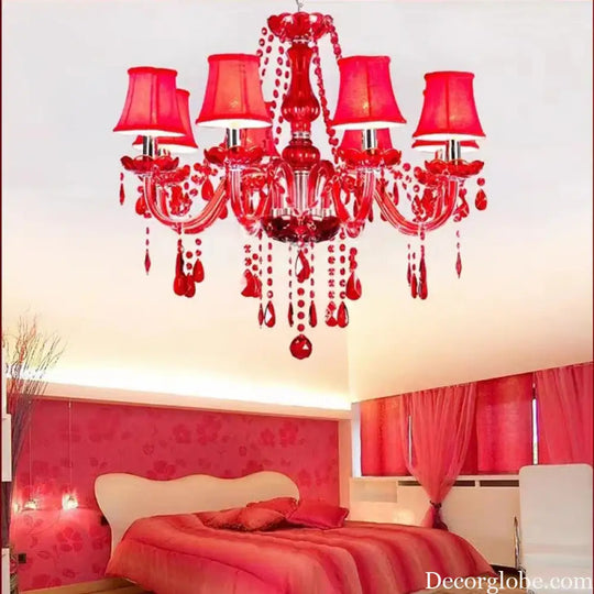 Red Candle Crystal Chandelier with Glass Shades 6 or 8 Head Chandelier