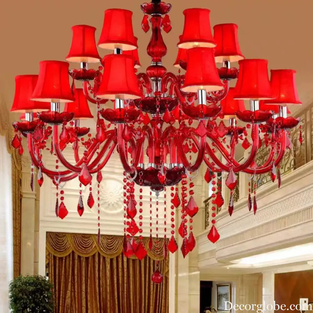 Red Candle Crystal Chandelier with Glass Shades 6 or 8 Head Chandelier