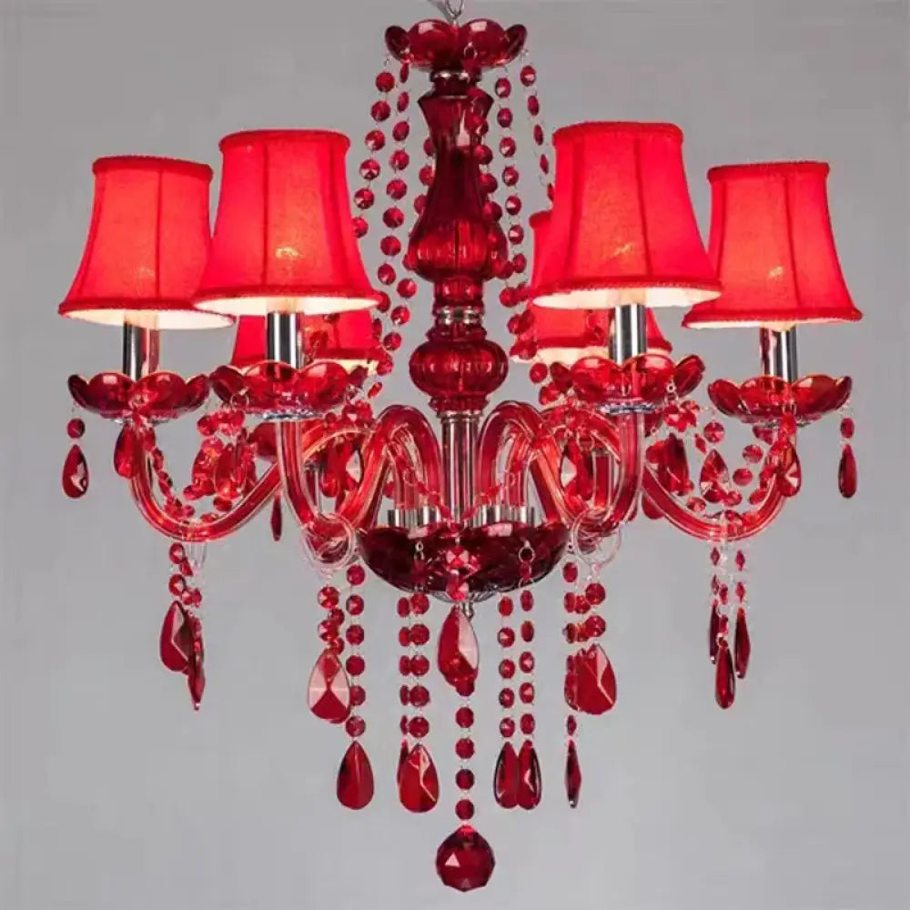 Red Candle Crystal Chandelier with Glass Shades 6 or 8 Head 6 lights / Cold White Chandelier