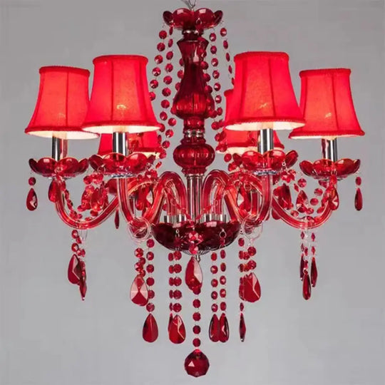 Red Candle Crystal Chandelier with Glass Shades 6 or 8 Head 6 lights / Cold White Chandelier