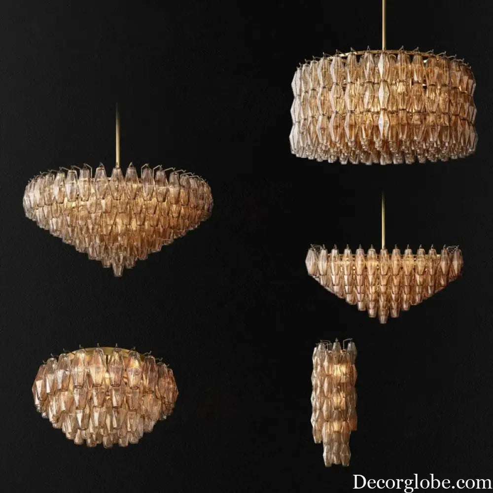 Retro Champagne Pendant Light for Large Living Room Lighting Chandelier