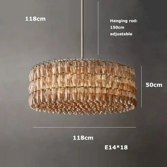 Retro Champagne Pendant Light for Large Living Room Lighting D118cm A / Amber glass / Chrome hardware|Remote control