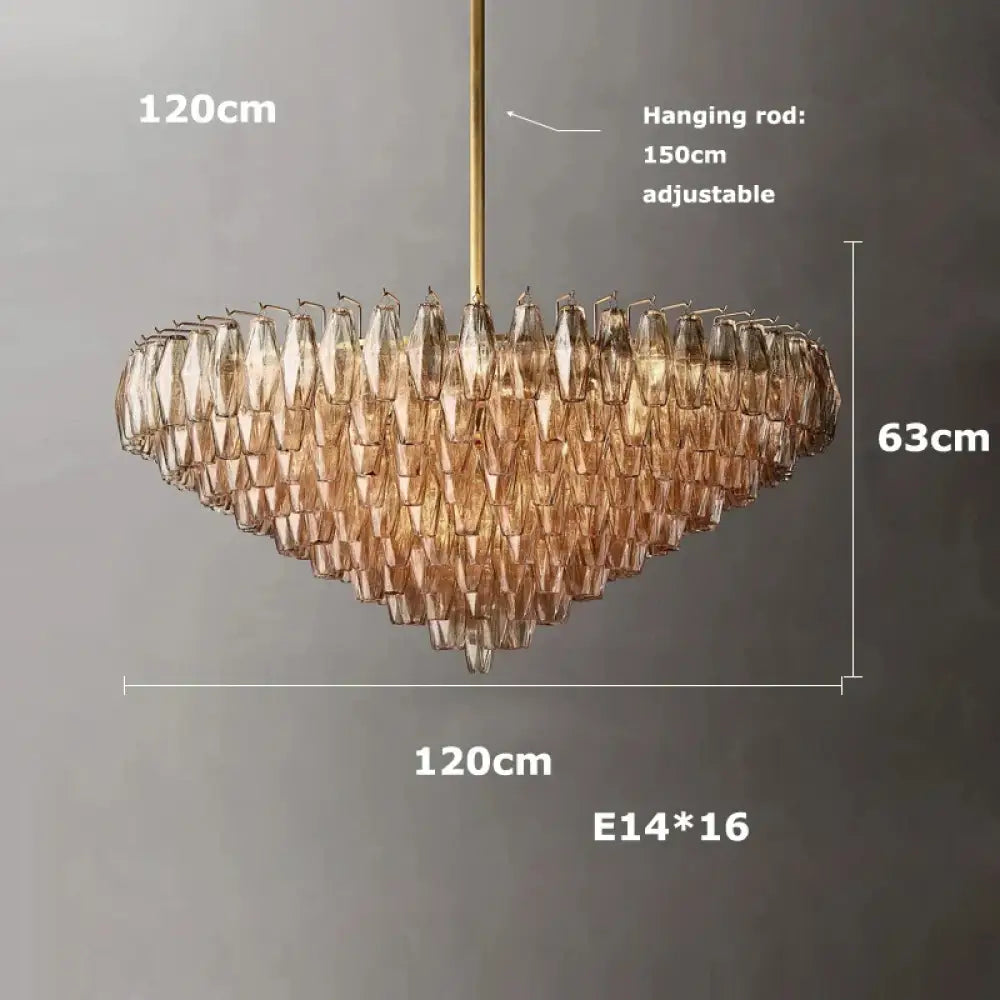 Retro Champagne Pendant Light for Large Living Room Lighting D120cm B / Amber glass / Chrome hardware|Remote control