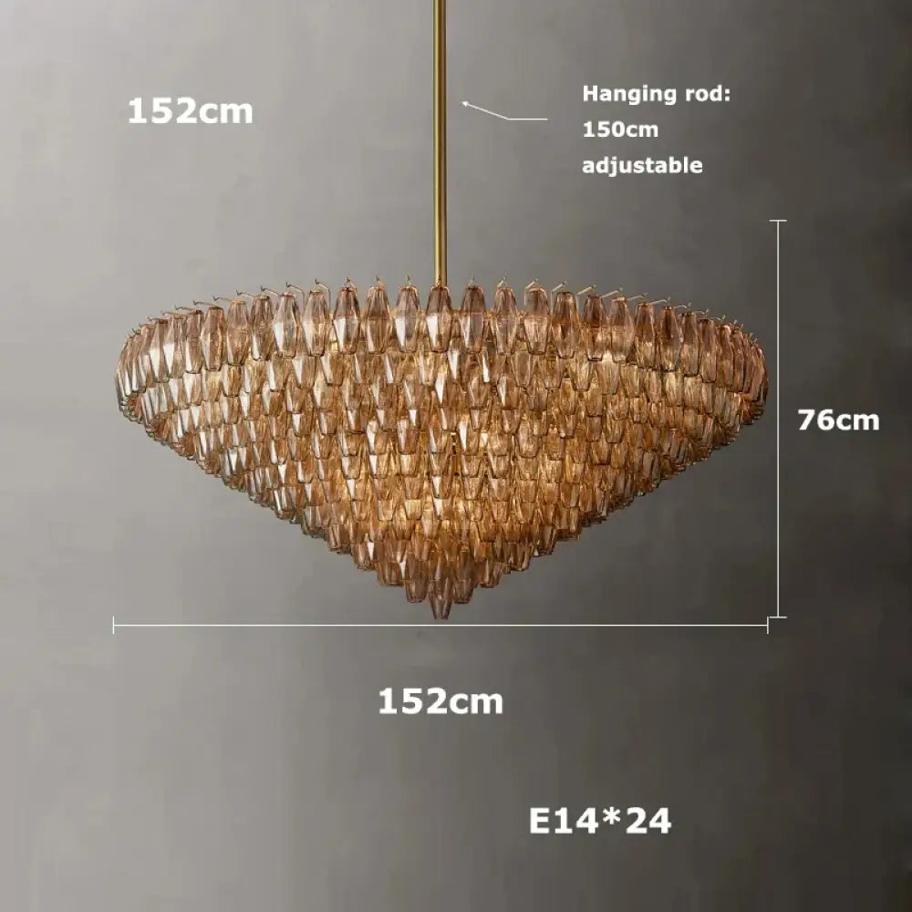 Retro Champagne Pendant Light for Large Living Room Lighting D152cm B / Clear glass / Black hardware|Remote control
