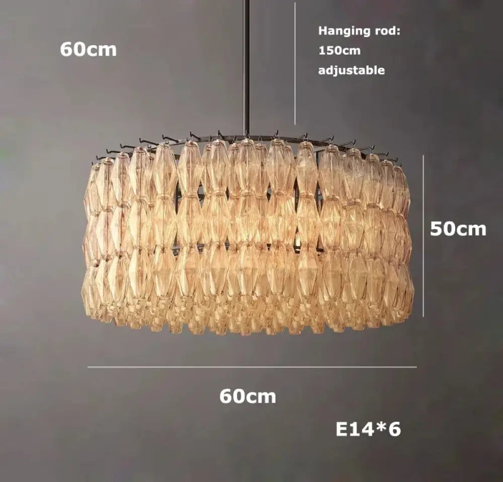 Retro Champagne Pendant Light for Large Living Room Lighting D60cm A / Clear glass / Black hardware|Remote control