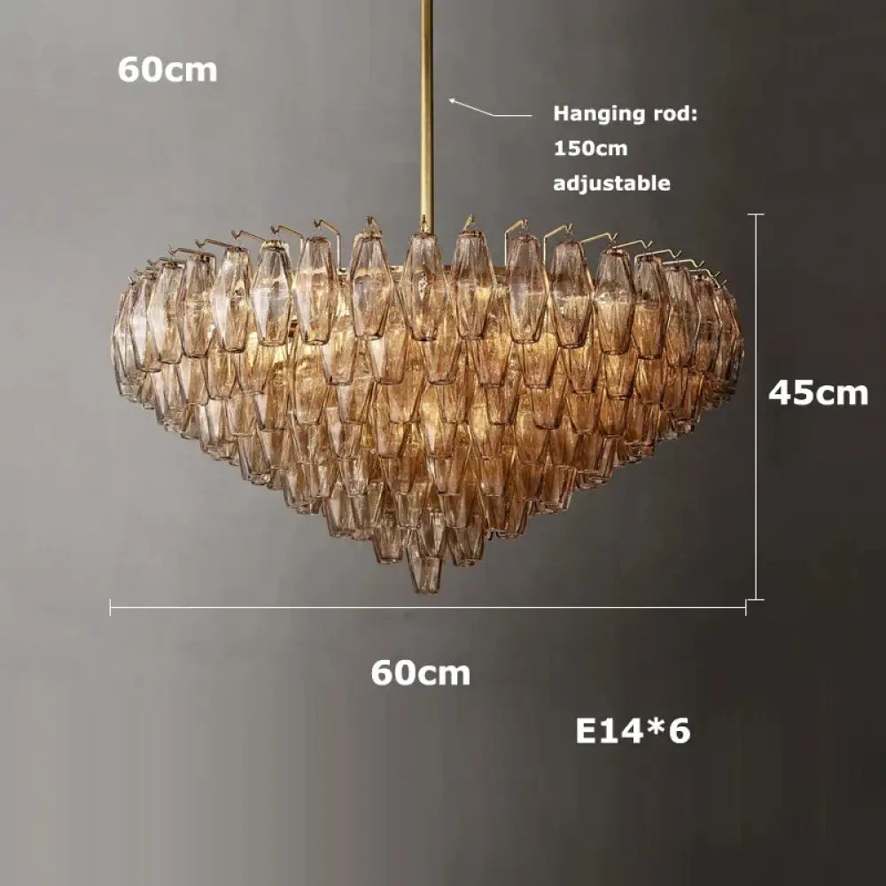 Retro Champagne Pendant Light for Large Living Room Lighting D60cm B / Clear glass / Black hardware|Remote control