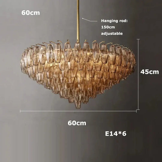 Retro Champagne Pendant Light for Large Living Room Lighting D60cm B / Clear glass / Black hardware|Remote control