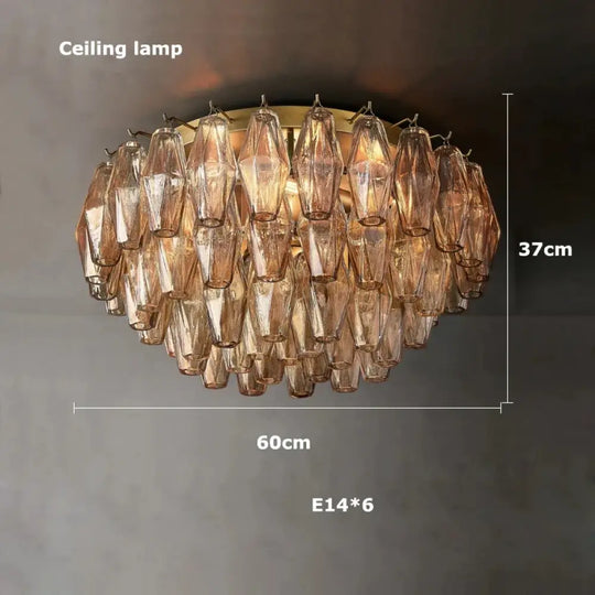 Retro Champagne Pendant Light for Large Living Room Lighting D60cm ceiling lamp / Clear glass / Black hardware|Remote