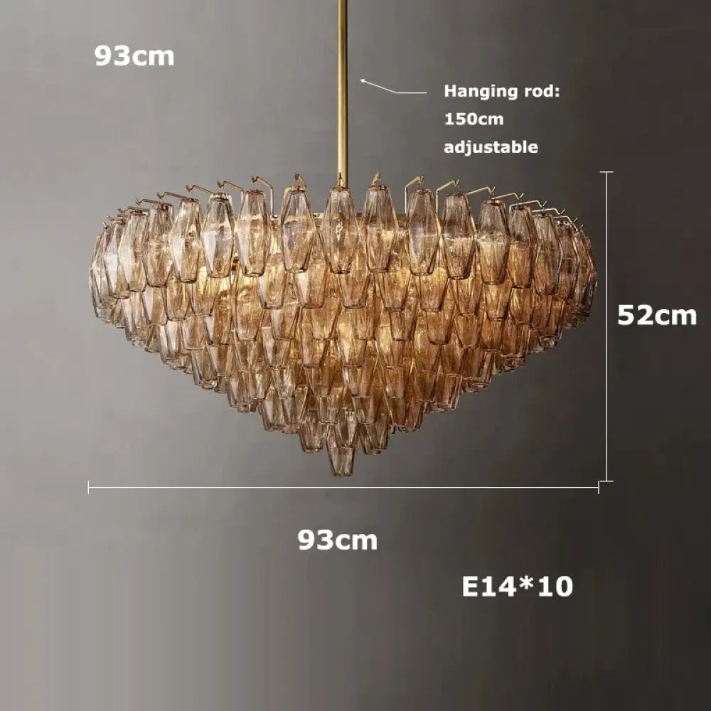 Retro Champagne Pendant Light for Large Living Room Lighting D93cm B / Clear glass / Black hardware|Remote control