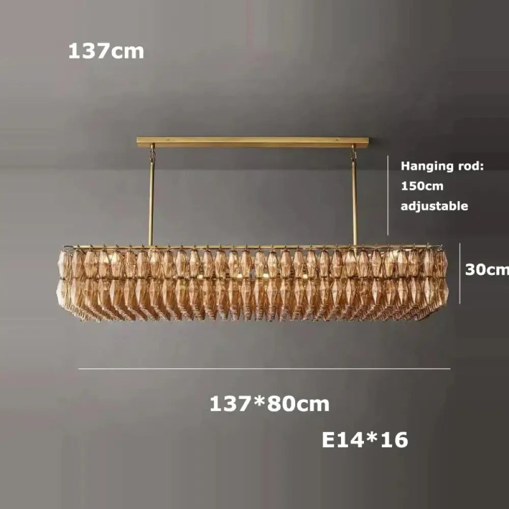 Retro Champagne Pendant Light for Large Living Room Lighting L137cm A / Clear glass / Black hardware|Remote control