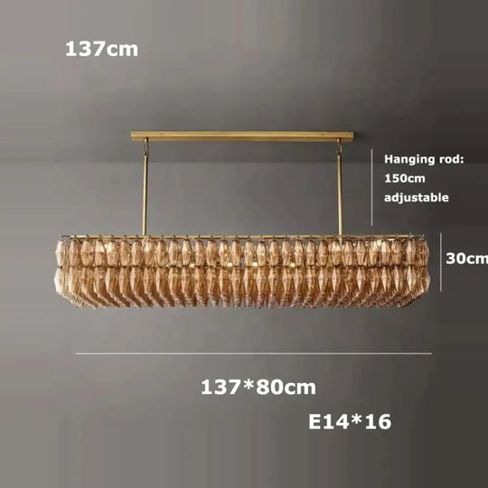 Retro Champagne Pendant Light for Large Living Room Lighting L137cm A / Clear glass / Black hardware|Remote control