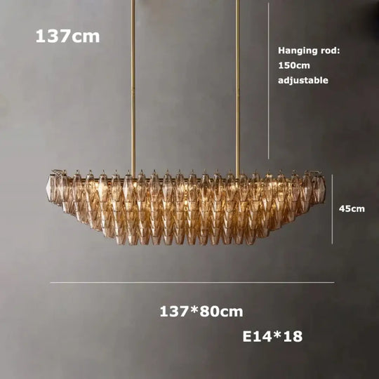 Retro Champagne Pendant Light for Large Living Room Lighting L137cm B / Clear glass / Black hardware|Remote control