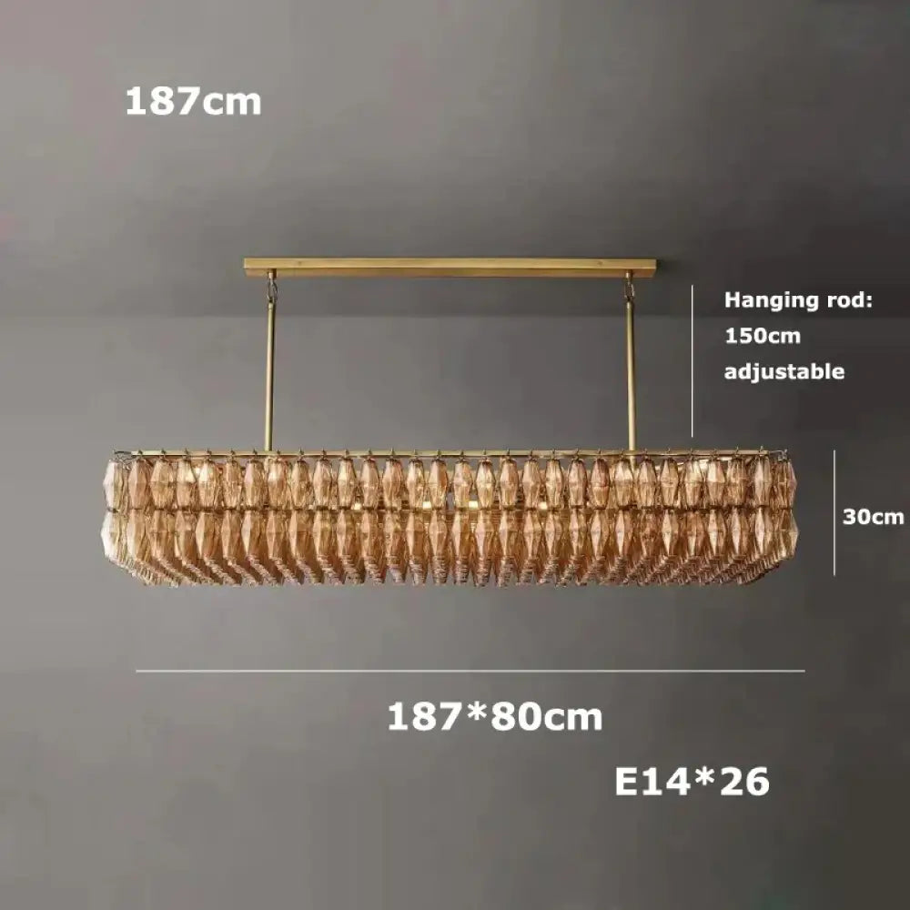 Retro Champagne Pendant Light for Large Living Room Lighting L187cm A / Amber glass / Brass hardware|Remote control