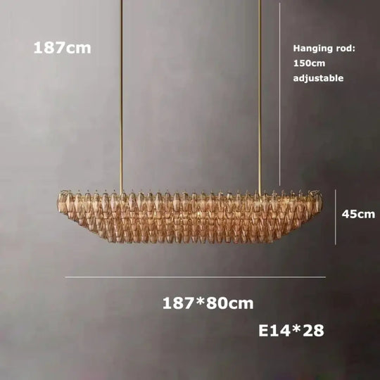 Retro Champagne Pendant Light for Large Living Room Lighting L187cm B / Clear glass / Brass hardware|Remote control