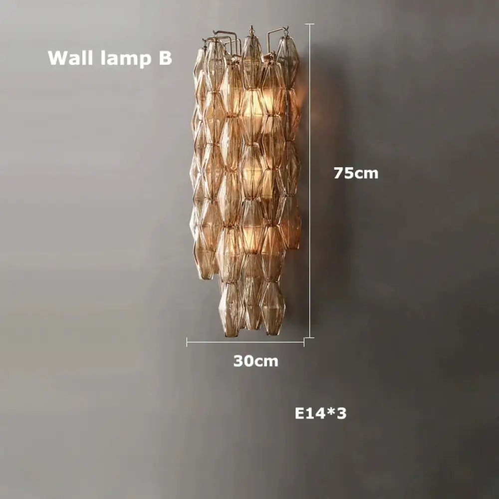 Retro Champagne Pendant Light for Large Living Room Lighting Wall lamp B / Clear glass / Brass hardware|Remote control
