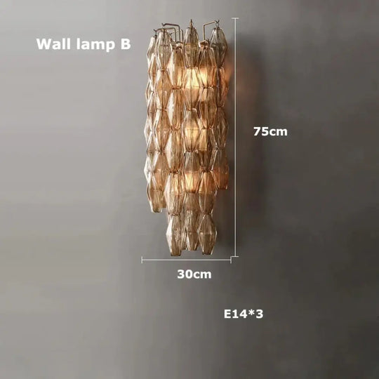 Retro Champagne Pendant Light for Large Living Room Lighting Wall lamp B / Clear glass / Brass hardware|Remote control
