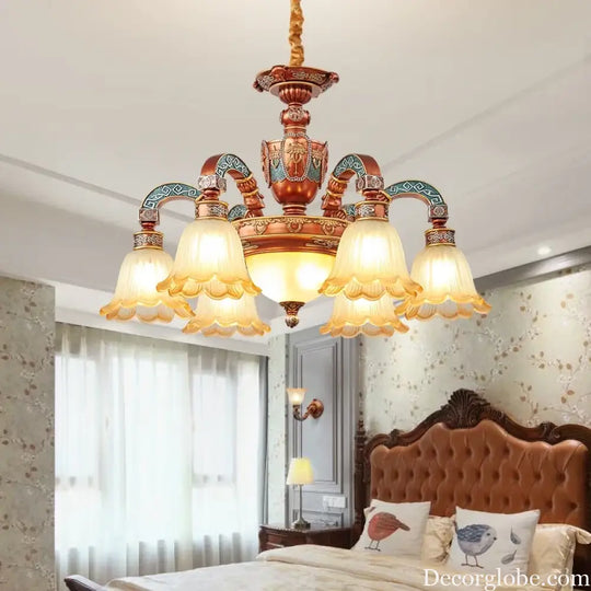 European Luxury Retro Iron Chandelier with Frosted Glass Chandelier