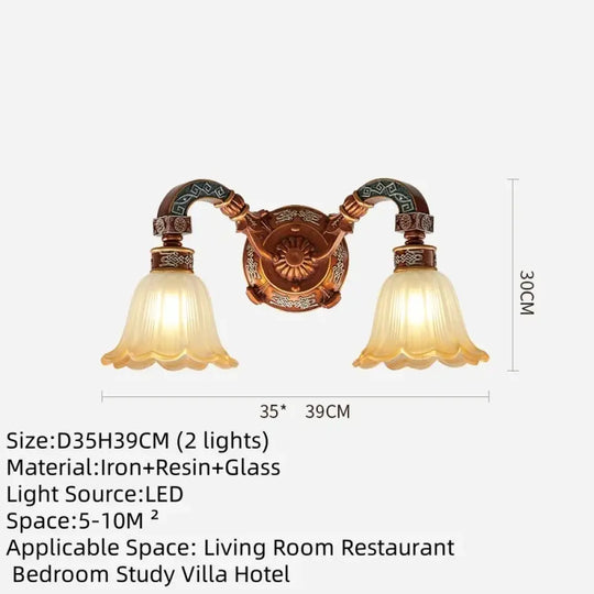 European Luxury Retro Iron Chandelier with Frosted Glass 2 Lights Chandelier