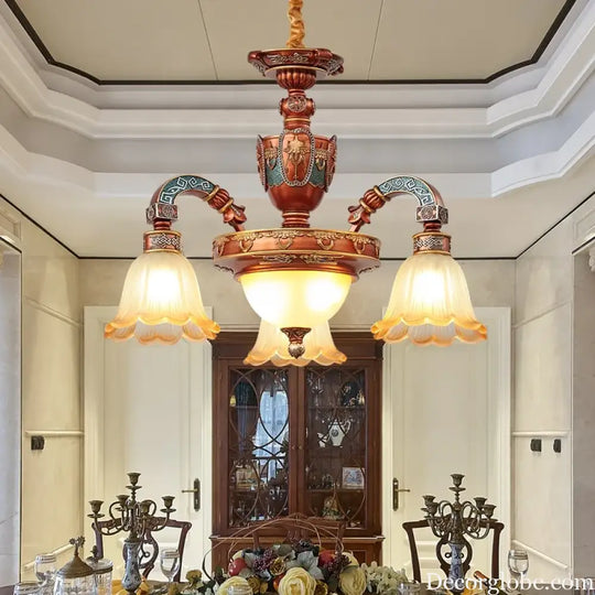 European Luxury Retro Iron Chandelier with Frosted Glass Chandelier