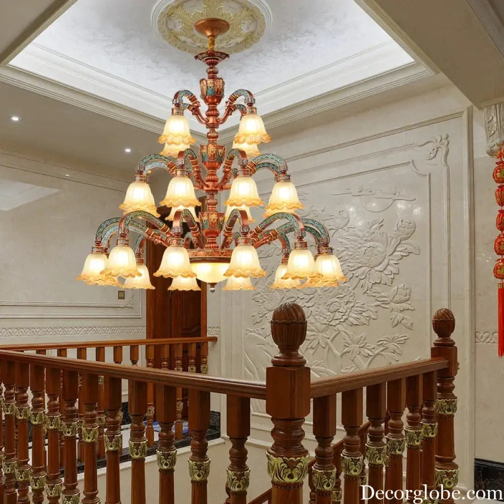 European Luxury Retro Iron Chandelier with Frosted Glass Chandelier