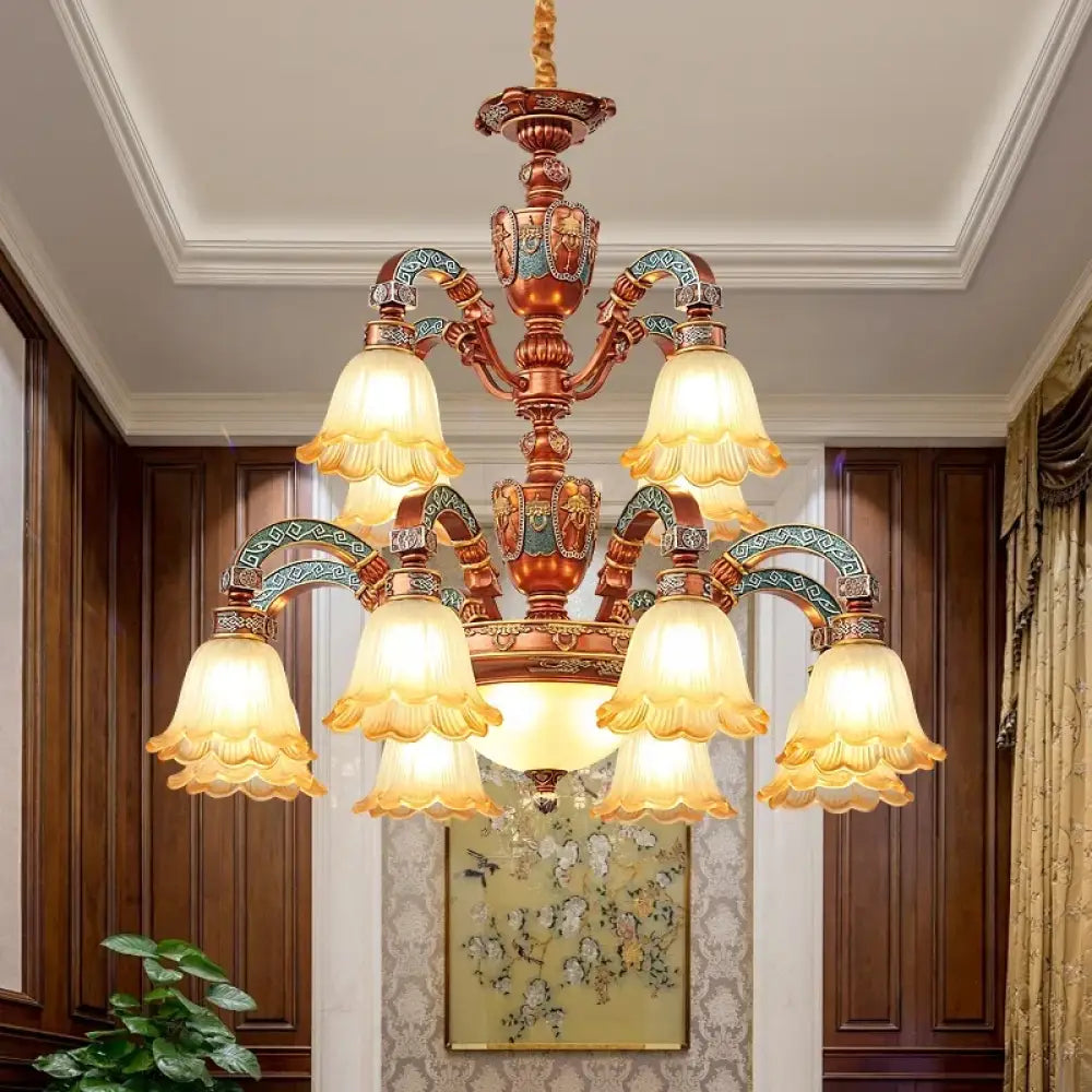 European Luxury Retro Iron Chandelier with Frosted Glass Chandelier
