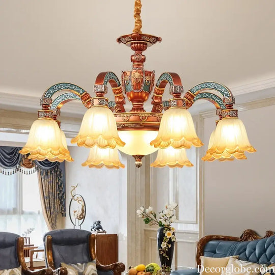 European Luxury Retro Iron Chandelier with Frosted Glass Chandelier