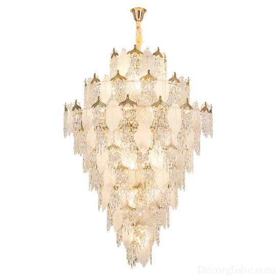 New French Cream Style Villa Duplex Living Room Crystal Chandelier Modern Light Luxury High Feeling Leaf Lamp Staircase