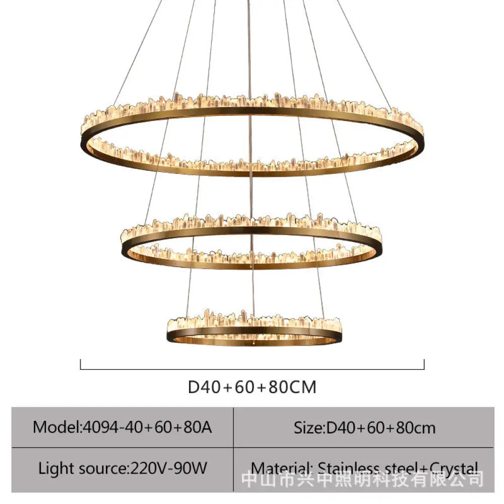 Riley Italian Minimalist Crystal Chandelier for Living Room A:D40 + D60 + D80 Three Layers Chandelier