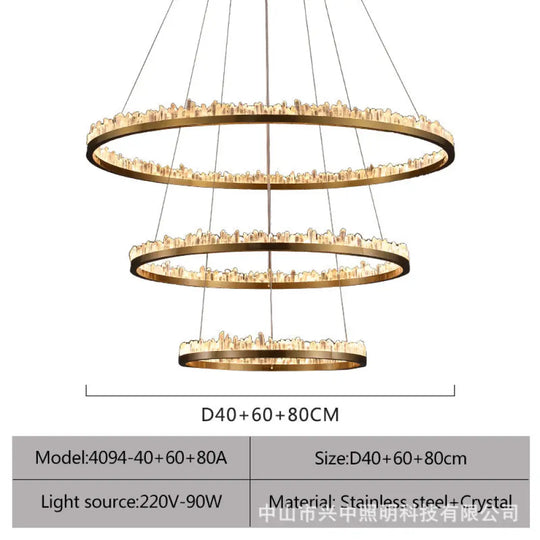 Riley Italian Minimalist Crystal Chandelier for Living Room A:D40 + D60 + D80 Three Layers Chandelier