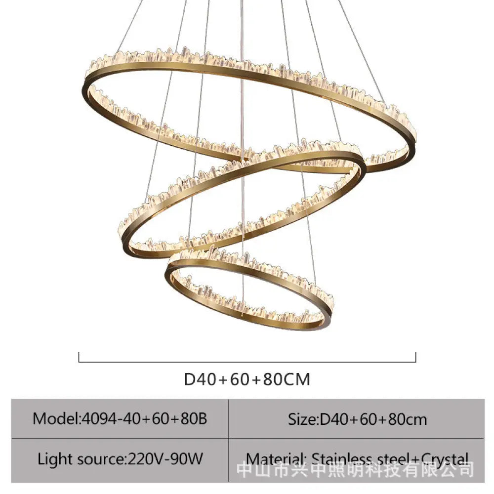 Riley Italian Minimalist Crystal Chandelier for Living Room B:D40 + D60 + D80 Three Layers Chandelier