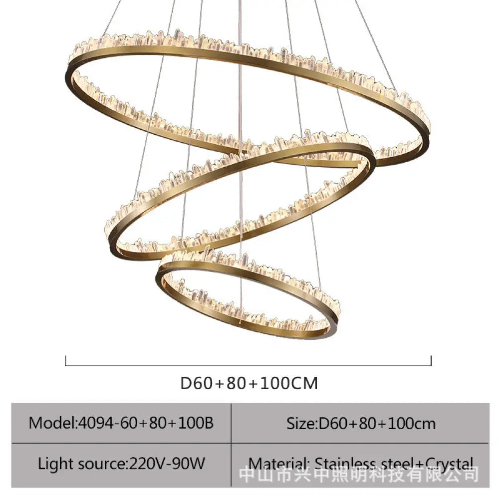 Riley Italian Minimalist Crystal Chandelier for Living Room B:D60 + D80 + D100 Layer 3 Chandelier