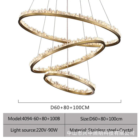 Riley Italian Minimalist Crystal Chandelier for Living Room B:D60 + D80 + D100 Layer 3 Chandelier