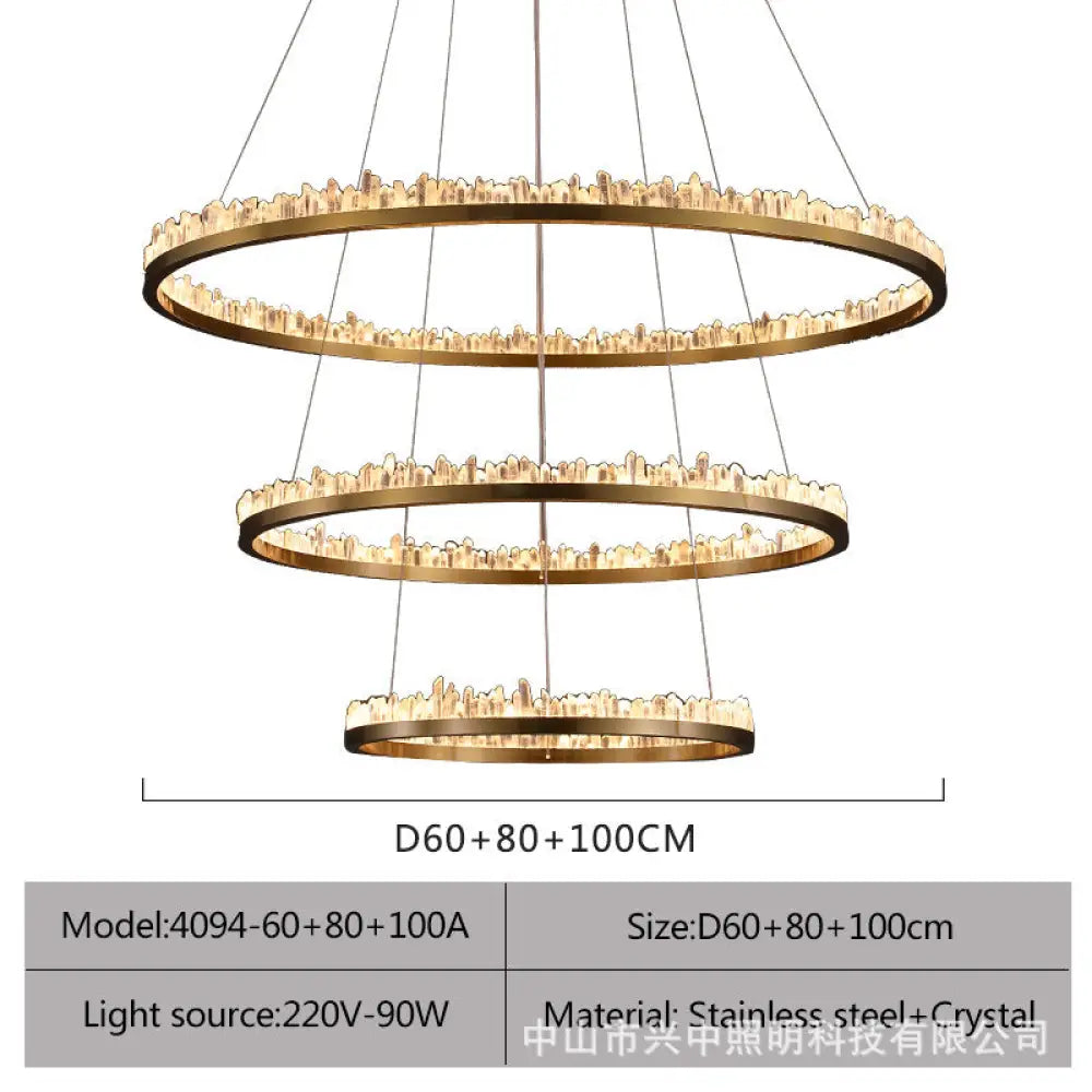 Riley Italian Minimalist Crystal Chandelier for Living Room D60 + D80 + D100 Three Layers Chandelier