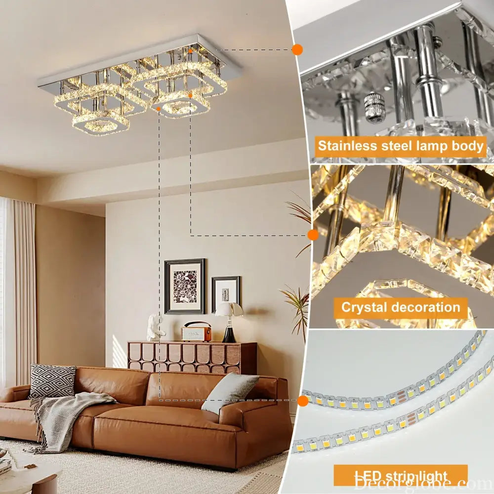 Crystal Ceiling Light Modern Crystal Led Chandelier Luxury Pendant Lighting Home Decor Lamp Living Room Indoor Fixture