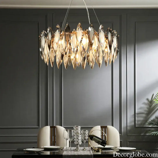 Elegant Round Gold LED Crystal Chandelier - A Modern Luxury Lighting Fixture for Dining Rooms, Living Rooms, and Home Decor - DecorGlobe