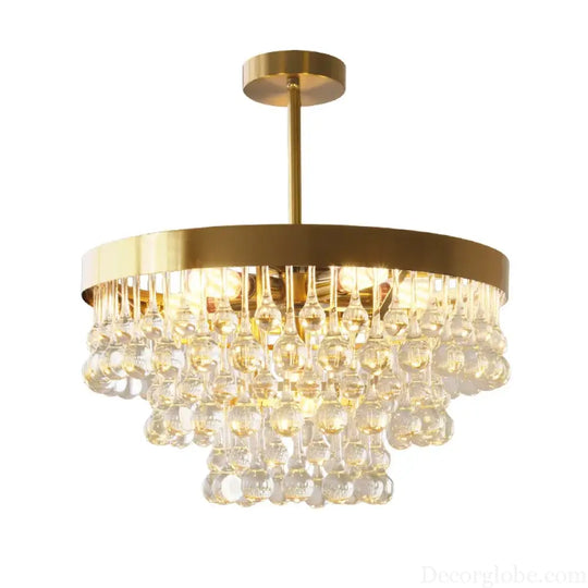 Elegant Round Water Drop Golden Chandelier - A Postmodern Light Luxury Fixture for Living Rooms, Bedrooms, and Dining Spaces - DecorGlobe
