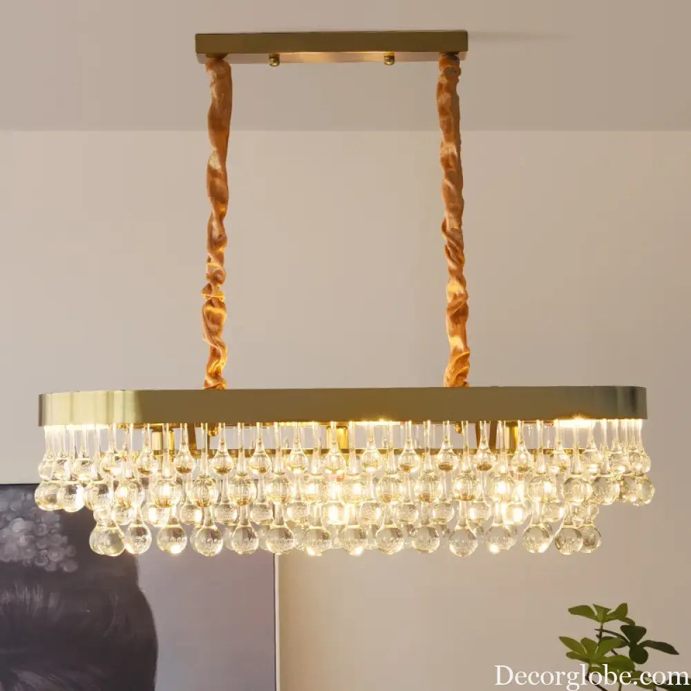 Elegant Round Water Drop Golden Chandelier - A Postmodern Light Luxury Fixture for Living Rooms, Bedrooms, and Dining Spaces - DecorGlobe