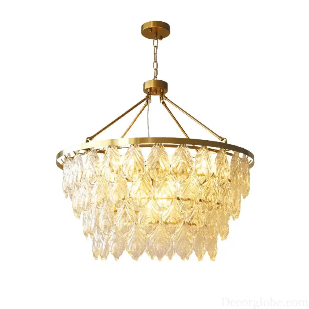 Elegant Round Water Drop Golden Chandelier - A Postmodern Light Luxury Fixture for Living Rooms, Bedrooms, and Dining Spaces - DecorGlobe