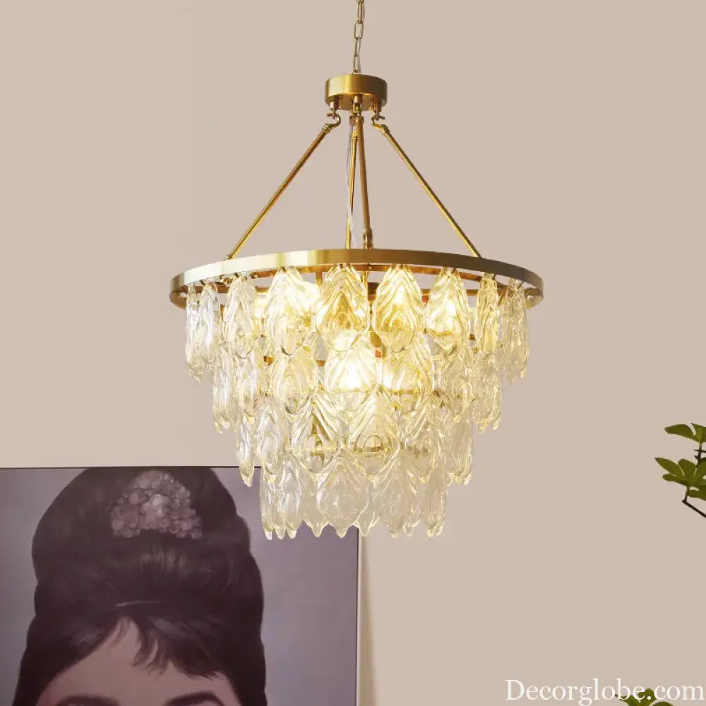 Elegant Round Water Drop Golden Chandelier - A Postmodern Light Luxury Fixture for Living Rooms, Bedrooms, and Dining Spaces - DecorGlobe