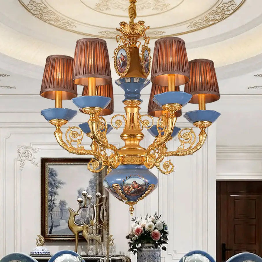 French style copper chandelier European style villa lamp pastoral luxury warm romantic ceramic light luxury lamps